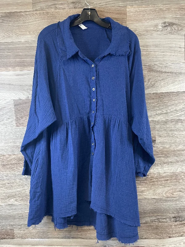 silk women's topsTop Long Sleeve By Zenana Outfitters In Blue, Size: 2x