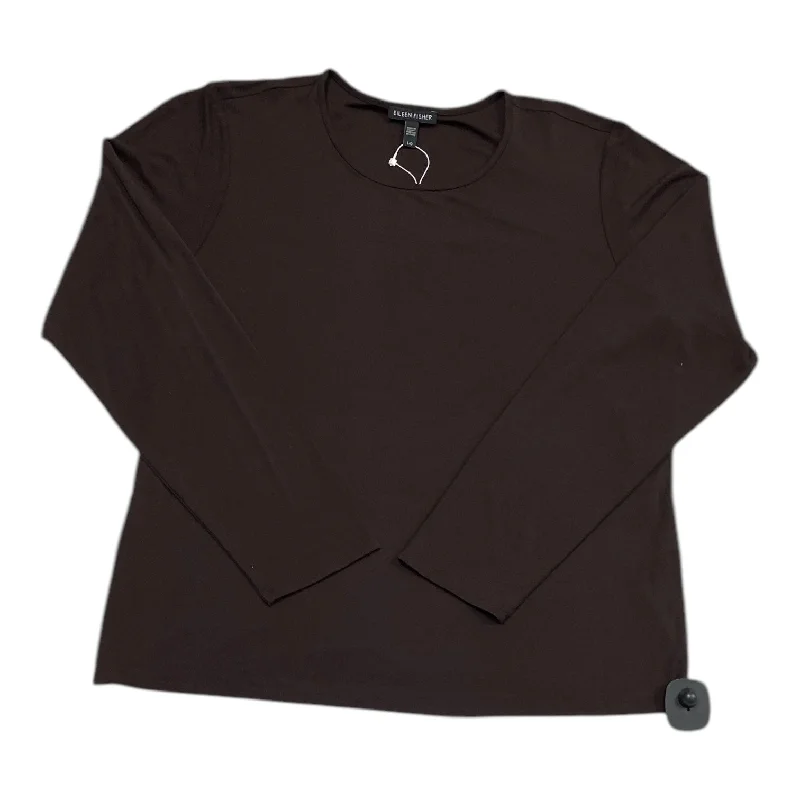 women's tops with cold-shoulder cutsTop Long Sleeve Designer By Eileen Fisher In Brown, Size: L