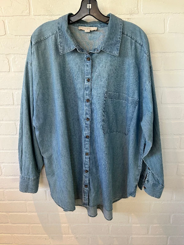 women's tops with asymmetrical designsTop Long Sleeve By Loft In Blue Denim, Size: Xxl