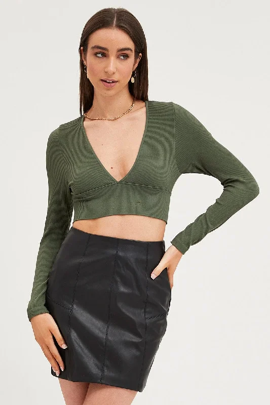 cropped women's topsGreen Top Long Sleeve Seamless