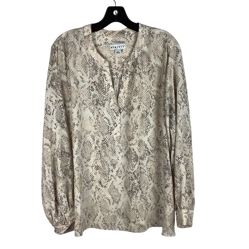 women's tops with lace-up frontsTop Long Sleeve By Ava & Viv In Snakeskin Print, Size: 2x