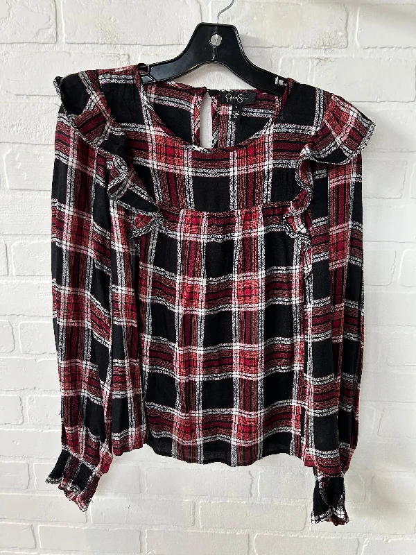 women's tops with bell sleevesTop Long Sleeve By Jessica Simpson In Black & Red, Size: S