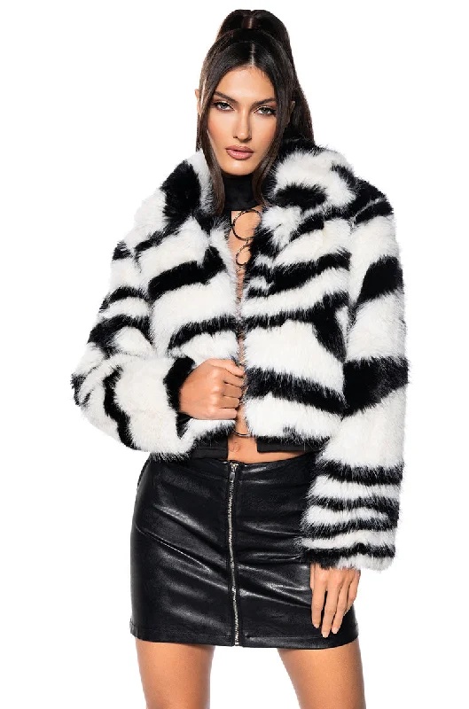 DAYANNE FAUX FUR ZEBRA COAT