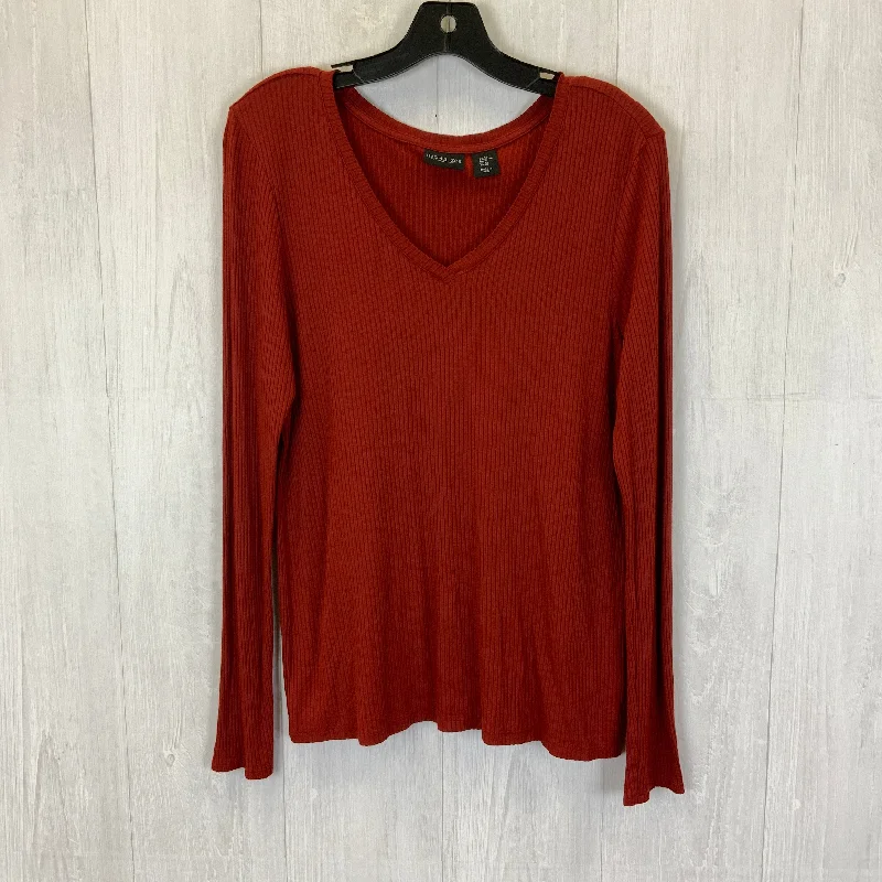 women's tops with ruffled hemsTop Long Sleeve Basic By Rachel Zoe In Orange, Size: Xl