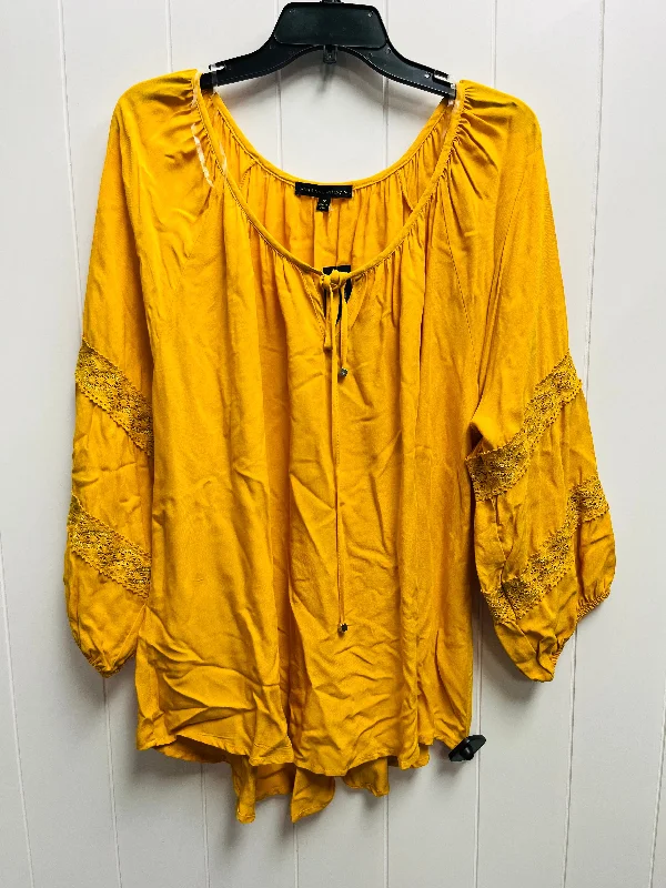 women's tops for summer festivalsTop Long Sleeve By Adrienne Vittadini In Yellow, Size: 1x