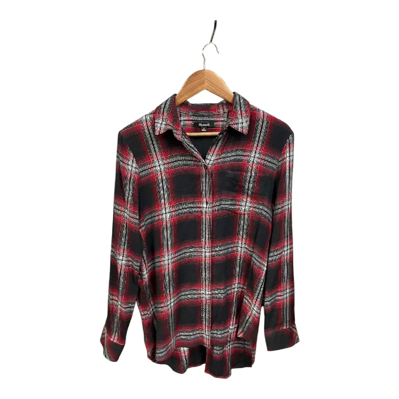 women's tops for layeringTop Long Sleeve By Madewell In Black & Red, Size: M