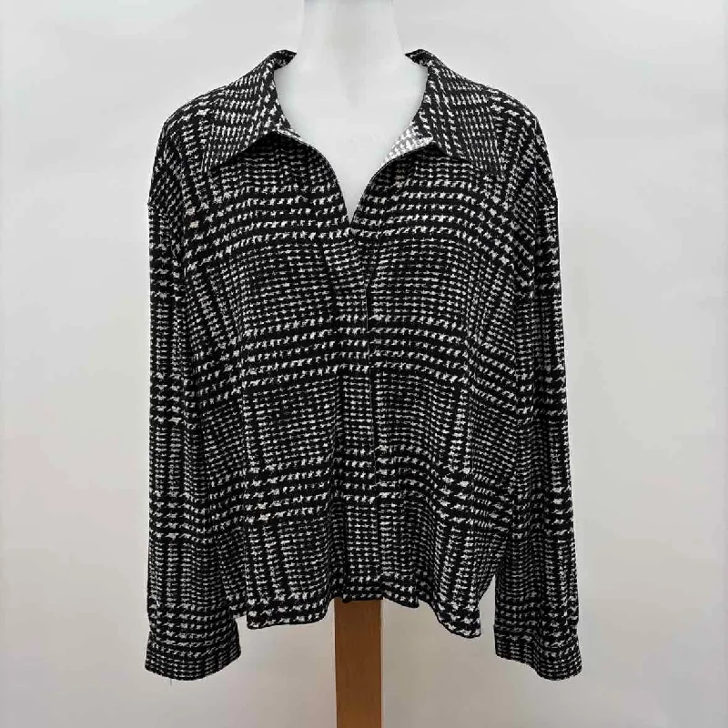 lace women's topsNorma Kamali Women's Size XL Black Houndstooth Long Sleeve Shirt