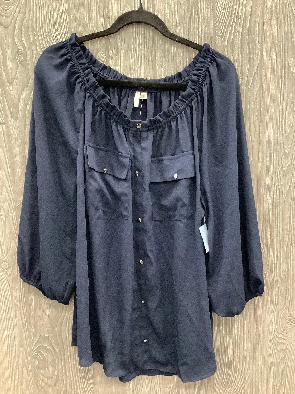 women's tops with unique designsBlouse Long Sleeve By Cato In Navy, Size: 1x