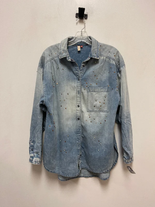 women's tops for those who want to add a personal touch to their wardrobe with unique and one-of-a-kind piecesBlouse Long Sleeve By Pilcro In Blue Denim, Size: S