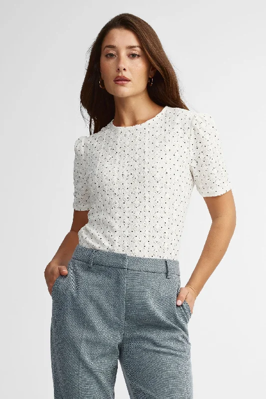 women's tops with cold-shoulder cutsChandail manches courtes à pois - Femme