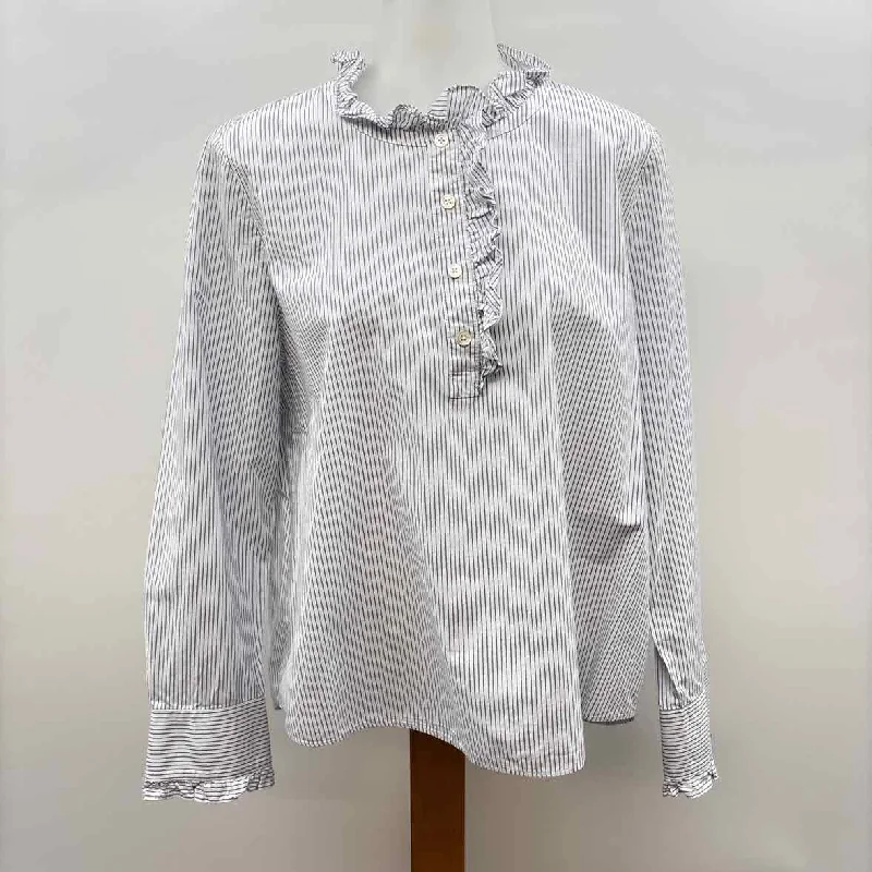 women's tops for picnics in the parkKate Spade Women's Size L White Stripe Long Sleeve Shirt