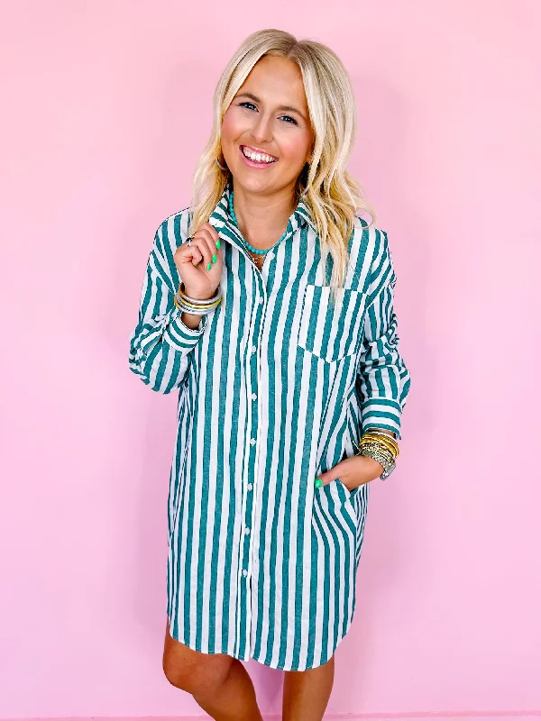 Cocktail DressALL I NEED STRIPE SHIRT DRESS - GREEN