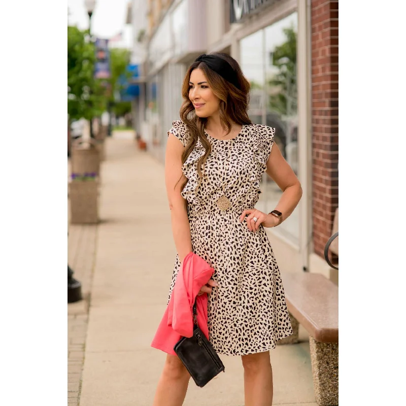 Chiffon DressChic & Classy Cheetah Ruffle Sleeve Dress