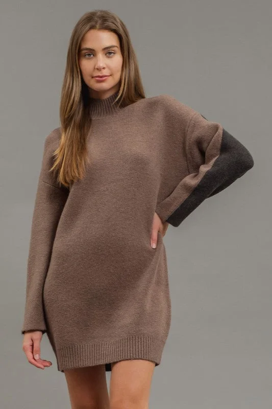 women's pear-shaped body dressesDEEDEE COLORBLOCK MOCK NECK LONG SLEEVE SWEATER DRESS