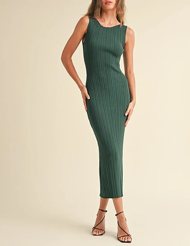 Tea-Length DressDaphne Emerald Rib Knit Dress