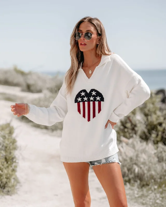 women's denim dressesIvory Heart Shaped American Flag Sweater - FINAL SALE