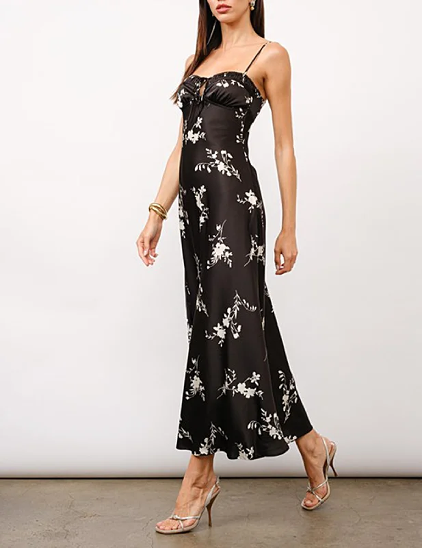 Beaded DressPersephone Black + White Floral Slip Dress