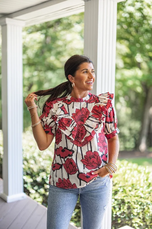 women's party dressesAbstract Blooms Red Floral Top