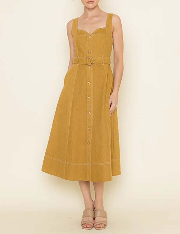 women's vintage dressesSimone Mustard Denim Fit + Flare Dress