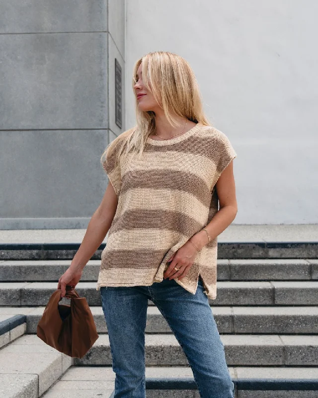 women's satin dressesTan and Mocha Striped Pullover Sweater - FINAL SALE